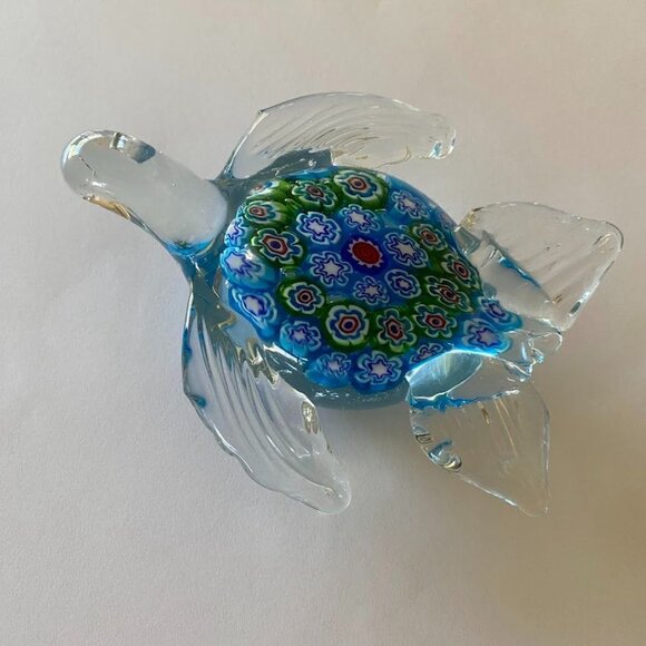Murano Millefiori Glass Sea Turtle Paperweight – Hand Blown Art Glass, 4.5” - Picture 4 of 7